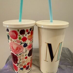 Kate Spade Floral and Monogram M Tumblers with Blue Straws